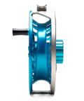 Side view of Litespeed M Fly Reel for Saltwater Big Game Ultramarine Finish Ultra Lightweight CNC Machined Frame Super Large Arbor.