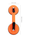 Heavy Duty Glass Suction Cup Vacuum Lifter Tool With Dual Grippers For Large Tiles Metal Panel Installation Easy Grip ABS rubber material, top view with dimensions.