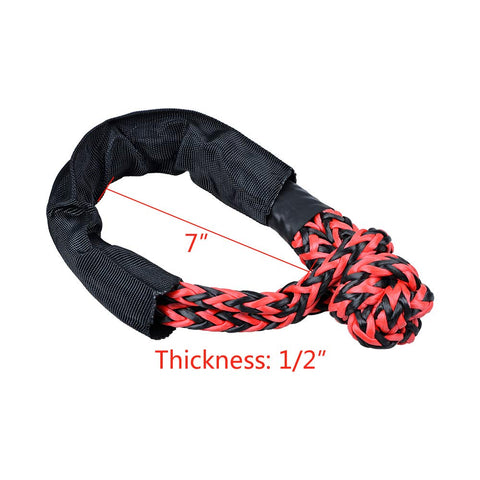 Four Piece Intertwine Black And Red Soft Shackle Rope Set With Protective Sleeve For Off Road Recovery And Towing 38000 Lbs Breaking Strength