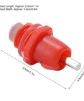 Real Deal 100 Pack Stainless Steel Poultry Water Nipplers With Heavy Duty Screw Mount Base For Backyard Chickens And Farm Flock Smooth Operation 360 Splash Free Drinking Auto Fill Setup close-up view of a red poultry nipple drinker.