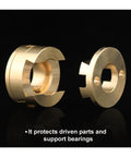 Upgrade Your VzBoT 3D Printer With This Sweet Z-Axis Screw Hot Bed And Compatible Mellow NF Oldham Coupling. Brass coupling parts for VzBoT 3D printer Z-axis, shown in two-piece close-up.
