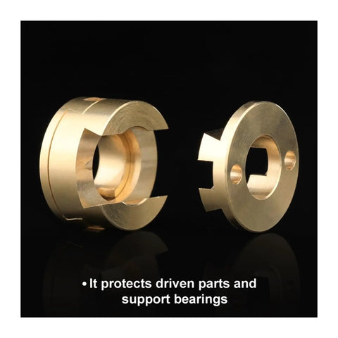 Upgrade Your VzBoT 3D Printer With This Sweet Z-Axis Screw Hot Bed And Compatible Mellow NF Oldham Coupling. Brass coupling parts for VzBoT 3D printer Z-axis, shown in two-piece close-up.