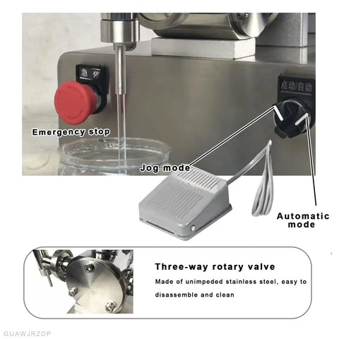 Pro Grade Horizontal Pneumatic Liquid Filling Machine With Slick Auto Piston Action And Stainless Anti Drip Nozzle showing controls and valve.