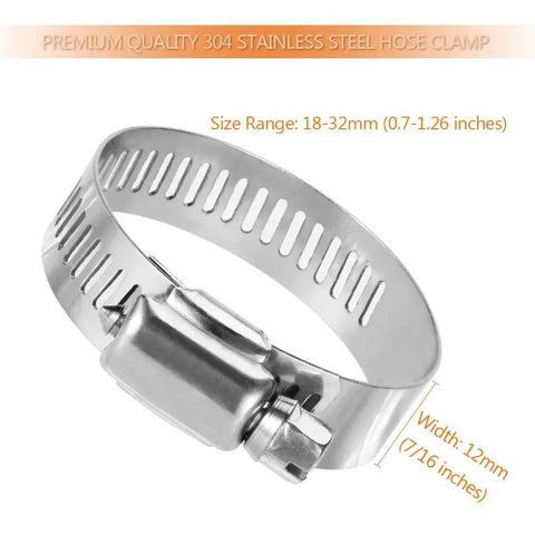 Twenty Pack Beefy Stainless Steel Hose Clamp Set, Adjustable From Seven Eighths Inch To One And A Quarter Inch, 304 Grade Worm Gear Clamp