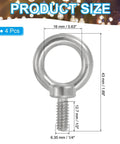 4 Pack 1/4-20 UNC Eye Bolts 304 Stainless Steel Marine Grade Eyebolts With Ring dimensions diagram