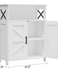 Farmhouse Style Bathroom Storage Cabinet With 2 Doors And Adjustable Shelves, Barn Door Look, open view showing interior shelves.