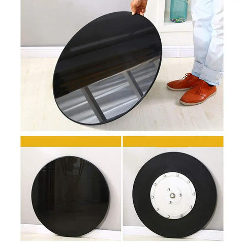 Rotating Lazy Susan Turntable For Kitchen And Dining Table Black Tempered Glass with aluminum base, top and bottom view
