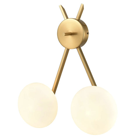 Alby 2-Light Wall Sconce In Brushed Brass And White With Opal Glass Shades No Fuss Hardwired Fully Dimmable LED Compatible Uses G9 Bulbs Upward Or Downward Mount ETL Listed For Dry Locations, front view