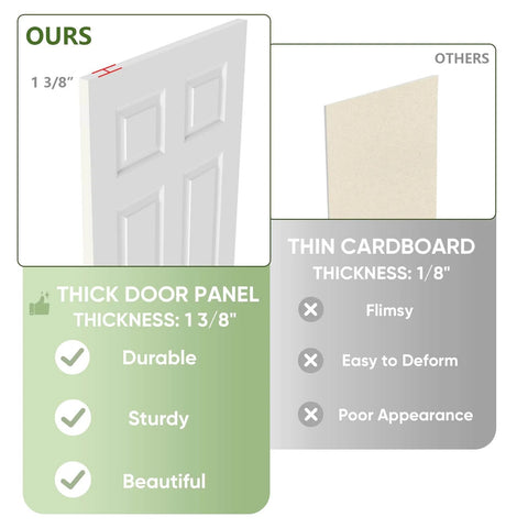 Comparison of thick 48 By 80 Inch Raised Textured Six Panel Bypass Hollow Core White Primed Sliding Closet Door with cardboard panel
