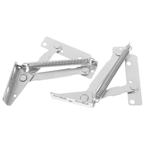 Pair Of Kickass 80 Degree Scissor Hinges For Cabinet Doors And Sofas With Spring Loaded Folding Support Heavy Duty Furniture Hardware on white background.