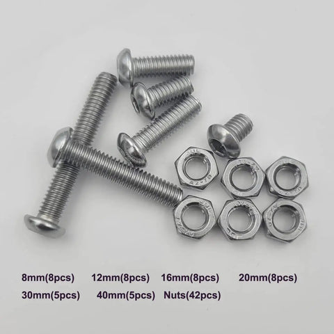 84 Piece M6 Hex Socket Bolts And Nuts Set Stainless Steel 304 Hardware Kit With Bolts in various sizes and 42 nuts.