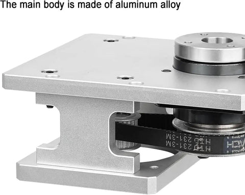 Superior Hollow Rotary Actuator For 86 Stepper Motor With Bulletproof Aluminum Body And No Fuss Belt Tuning For Spot On Angle Positioning and Straight Out The Box Direct Drive Alternative, showing aluminum alloy body and belt assembly.