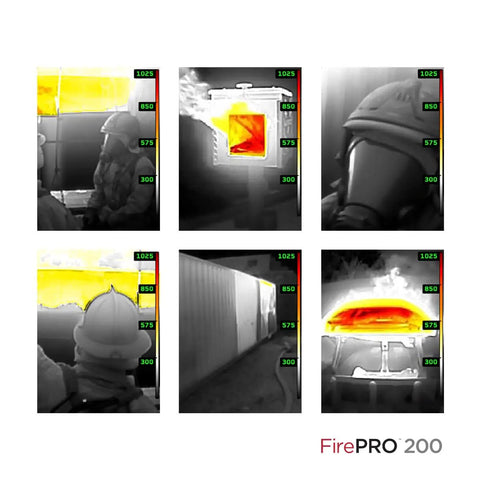 Handheld Thermal Imaging Camera With 200x150 Resolution And Built In LED Flashlight See Through Smoke And Detect Hot Spots Fast 25 Hz Temperature Imaging For Firefighters And Emergency Responders Go To Gear For The Crew displaying thermal images of fire scenes.