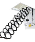 Heavy Duty Electric Pull Down Attic Ladder Telescoping Folding Loft Stairs featuring a black and silver motorized frame.