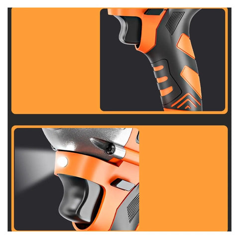Close-up of handle and trigger of Brushless Cordless Impact Wrench High Torque Heavy Electric Power Tool for Car Truck Home Repair.
