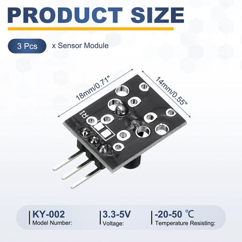 KY-002 SW-18015P Shock Vibration Switch Sensor Three Pin Black Module 3 Pack For DIY Electronics, Maker Friendly Motion Tilt Detector, Vibration Trigger For Microcontrollers, Anti Theft And Smart Gadget Projects, 18x14mm