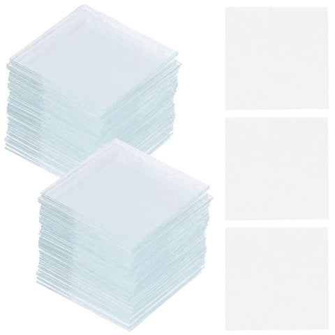 100 Count Square Cover Glass Microscope Slides Kit With Crystal Clear Glass For Top Notch Clarity And Universal Compatibility shown in stack