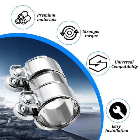 2 Inch Beefy Stainless Steel Exhaust Clamp Butt Joint Band Clamp for Pipes Mufflers Universal Automotive Exterior Exhaust Sleeve