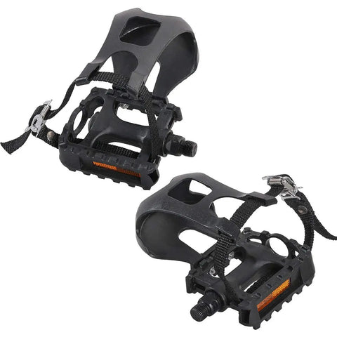 9/16 Inch Bike Pedals With Toe Clips And Straps For Mountain, Road And Exercise Bikes, Durable PP Plastic Pedals, 1 Pair