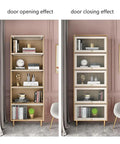 Hidden Flip Up Cabinet Door Rail Set 9.5 Inch Track Hardware installed on bookcase for smooth, quiet door opening and closing.
