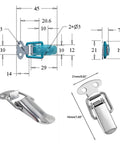 Dimensions and views of Heavy Duty Stainless Steel Vintage Duck Mouth Lock Buckle Kit For Chest Box Case Suitcase Cabinet Mini Toggle Hasp Latch Clamp Set