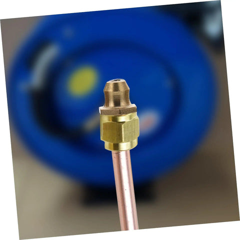 Close-up of copper grease fitting from Copper Grease Fitting Assortment Kit With Straight And 45 Degree Nipples