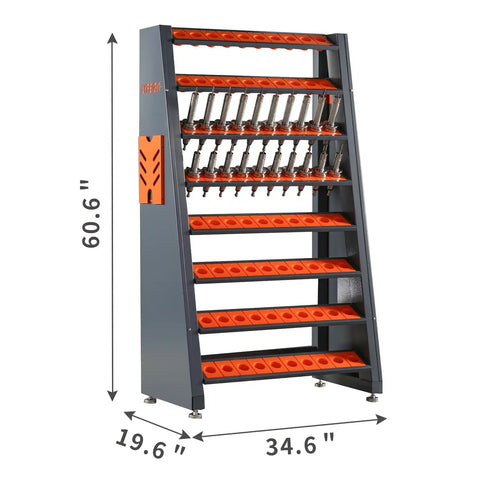 Side view of Beefy Heavy Duty Tool Holder Rack For Machining Shops And Garages With Eight Row CAT40 Organizer And Parts Box