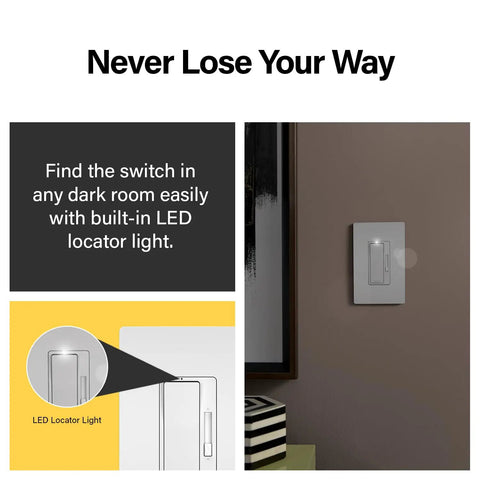 Smooth 450W Tri Color Rocker Dimmer Switch For Led And Cfl Bulbs 3 Way Dual Location Control with LED locator light.