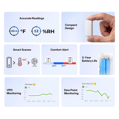 AirGuard TH Lite Zigbee Temperature Humidity Sensor With App Alerts For Real Time Remote Monitoring In Greenhouse And Wine Cellar Thermometer Hygrometer Works With Alexa And Google Home 4 Pack, compact white sensor