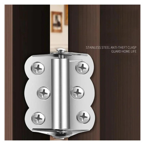 Concealed Cabinet Door Hinge Set, 2 Pack Stainless Steel With Automatic Flush Closing, mounted on a wooden door in close-up view