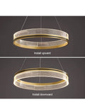 LED s LED Pendant Lights Modern Acrylic Creative Ceiling Pendant Lamp Ring Indoor Lighting for Living Room Bedroom Kitchen Hang Lamps, gold D60 cm, install options shown.