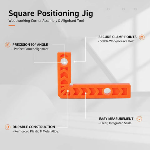 3 Inch Square Positioning Jig Boasts Dead Nuts Accurate 90 Degree Alignment For Cabinet Buildouts Woodworking Corner Clamps Diy No Fuss Assembly Projects Orange Tool with precise angle and durable construction.