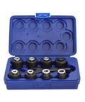 Electric Vertical Button Tapping Machine With CNC Servo Threading accessories, set of chucks in a blue case, universal M3 to M20 DIN compatible.