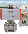 Three Quarter Inch Pneumatic Ball Valve Actuator Stainless Steel Rock-Solid Three-Piece, Single Acting Air Return Control System