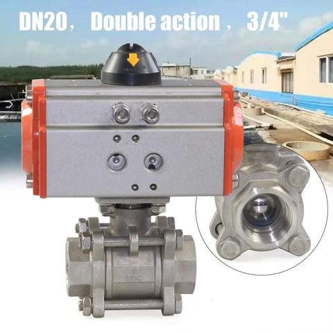Three Quarter Inch Pneumatic Ball Valve Actuator Stainless Steel Rock-Solid Three-Piece, Single Acting Air Return Control System