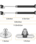 Ten Piece Set Of Heavy Duty 10 Inch Gas Struts For Cabinet Doors And Storage Boxes detailing sizes of gas lift rods and brackets.
