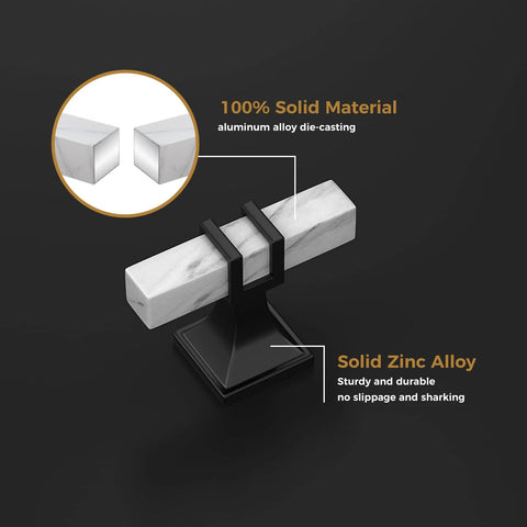 Ten Pack White Marble Grain Kitchen Cabinet Knobs With Black T Bar Hardware Two Tone Square Dresser Drawer Handles showing construction and materials