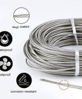 Heavy Duty 1/16 Inch 304 Stainless Steel Wire Rope Kit With 100ft Vinyl Coated Aircraft Cable, corrosion and rust resistant
