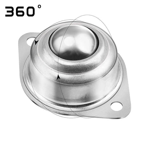 20 Pack 1 Inch Heavy Duty Carbon Steel Roller Ball Transfer Bearings Flange Mount 360 Universal Caster Swivel Wheels showing a shiny bearing with low friction design.