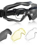OTG Safety Goggles Over Glasses For Wearers, ANSI Z87.1 Anti Fog Tactical Eye Protection With 3 Interchangeable Lenses