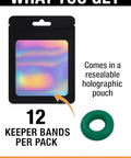 Surcingle Replacement Rubber Rings for Horse Blankets, Durable No Slip Fastening, holographic pouch, 12 green rings shown