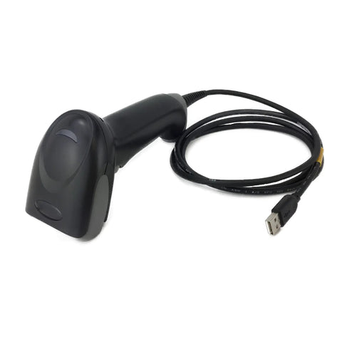 Voyager XP 1470G Handheld Corded Barcode Scanner 2D 1D PDF Postal Includes Stand And USB Cable, shown with cable