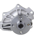 Heavy Duty Direct Replacement Water Pump With Gasket For Toyota And Scion Engines, silver steel design, top view.