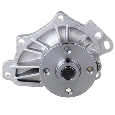 Heavy Duty Direct Replacement Water Pump With Gasket For Toyota And Scion Engines, silver steel design, top view.