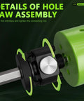 Close-up of hole saw assembly from 19-Piece Bi-Metal Hole Saw Kit With Quick Change Arbors For Easy Hole Cutting In Wood Thin Metal PVC And More Ranging From Three Quarter Inch To Two And A Half Inch Pro Grade Set For Contractors And DIYers.