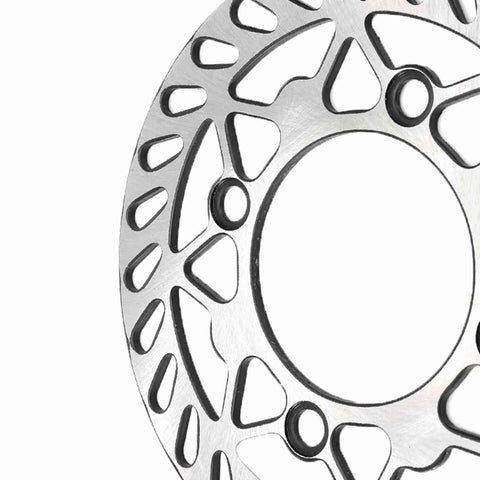 Close-up of 190mm aluminum brake rotor showing detailed cutouts, part of Pit Bike Brakes 190mm Front And Rear Disc Rotors For 50cc To 160cc SDG Wheel Pit Dirt Bikes Replacement Front Or Rear Brake Discs With 76mm Center Hole And 100mm Diagonal Mounting Spacing For Easy Precision Alignment.