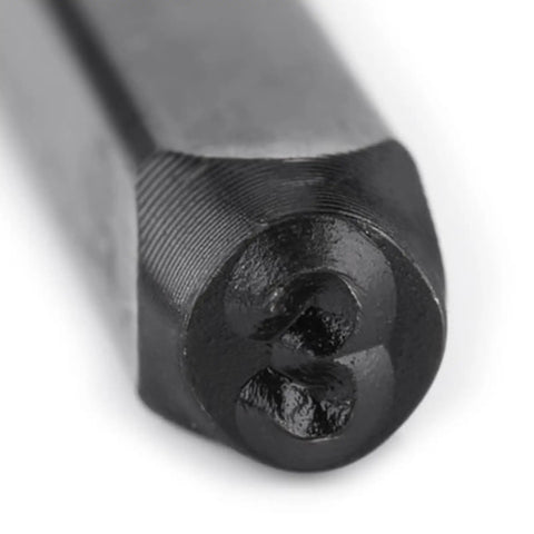 Close-up of a carbon steel number punch '3' from Pro Grade Metal Stamping Kit With Carbon Steel Stamps 3mm Alphabet And Number Punches Hard Case