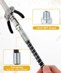 Grease Gun Accessory Kit That Hooks You Up With 18 Inch Spring Flex Hose Normal Coupler And Double Handle Quick Lock Release Coupler Tips Nozzles