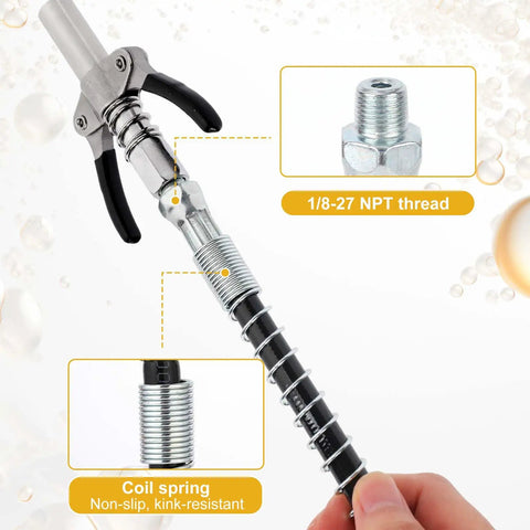 Grease Gun Accessory Kit That Hooks You Up With 18 Inch Spring Flex Hose Normal Coupler And Double Handle Quick Lock Release Coupler Tips Nozzles