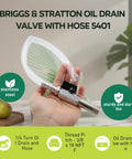 5401 Stainless Steel Oil Drain Valve with One Quarter Turn and Hose, Three Eighths by Eighteen NPTF Thread, Easy Install